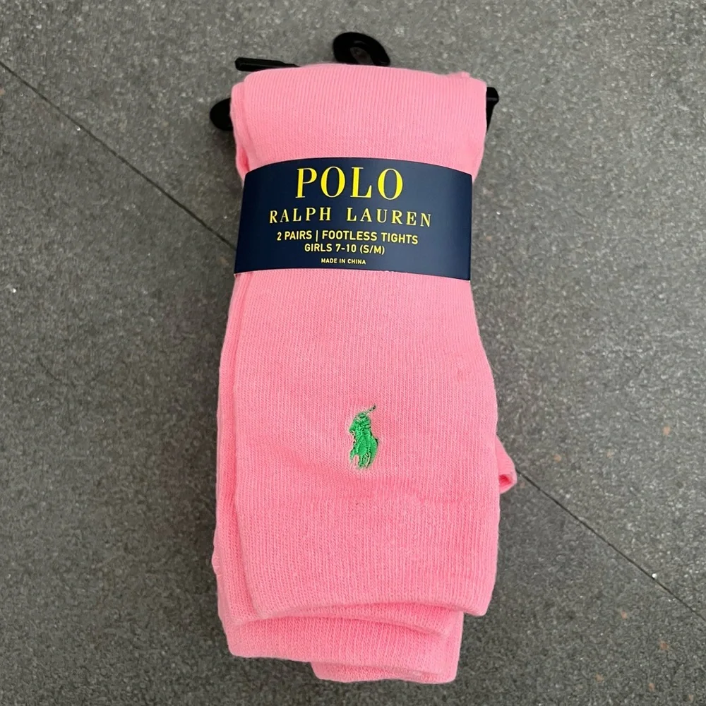 Polo Ralph Lauren Cotton Blend Footless 2 Pair Footless Tights Pink,Size S/M,NWT